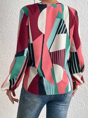 Impression géométrique Décal T-shirt Dacron haut à manches longues pour les dames