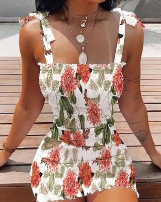 Collier de bateau Imprimé Robe à manches Haute taille Robe à gaine florale
