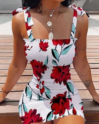 Collier de bateau Imprimé Robe à manches Haute taille Robe à gaine florale