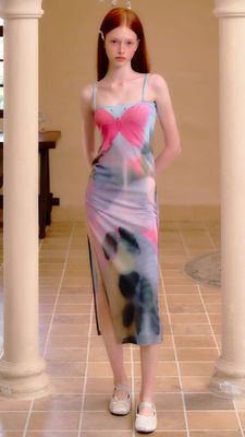 Robe rose bleue papillon à manches française tranchée mince Robe sexy Taille minceur
