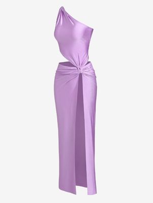 Fête robe creuse haute fente sans manches couleur solide longue robe mode sexy
