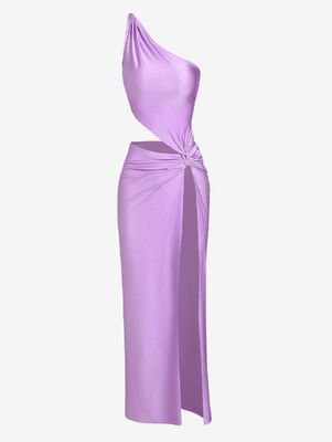 Fête robe creuse haute fente sans manches couleur solide longue robe mode sexy