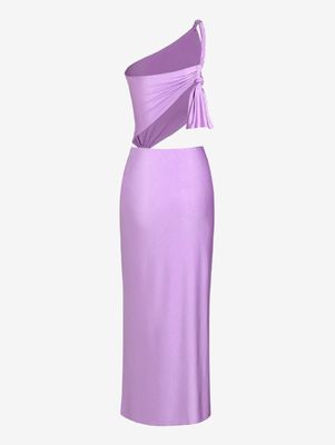 Fête robe creuse haute fente sans manches couleur solide longue robe mode sexy