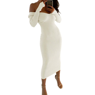 Dress sexy et élégant pour femmes, gros V, cou à l'épaule, manches longues.