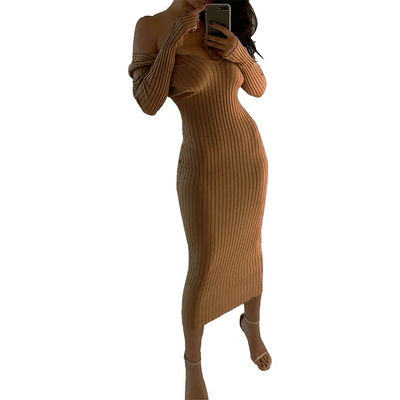 Dress sexy et élégant pour femmes, gros V, cou à l'épaule, manches longues.