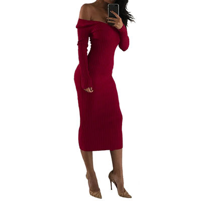 Dress sexy et élégant pour femmes, gros V, cou à l'épaule, manches longues.