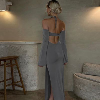 Couleur solide Dress féminin élégant Mode chaude Dress sans dos Split sans bretelles