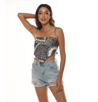 Une ligne épaule Veste de camisole de dames imprimé Veste de camisole satiné élégant