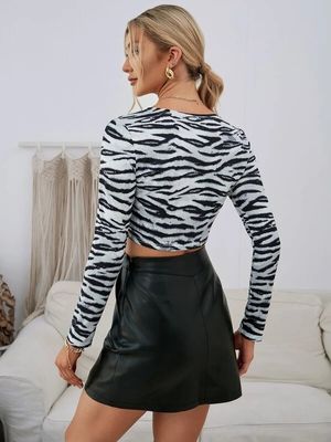 Toutes les combinaisons T-shirt à décal V Collier Tirage courte femme Zèbre T-shirt à manches longues