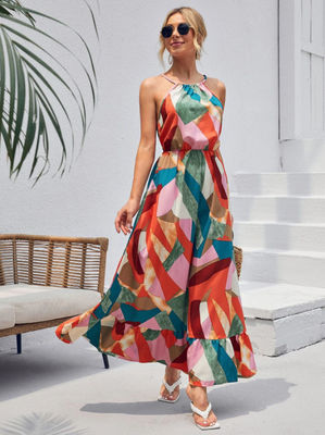 Imprimé floral sans manches Froid stylé Floreau Robe à manches Maxi jupe
