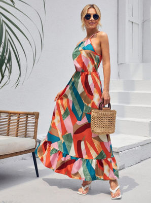 Imprimé floral sans manches Froid stylé Floreau Robe à manches Maxi jupe