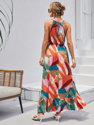 Imprimé floral sans manches Froid stylé Floreau Robe à manches Maxi jupe