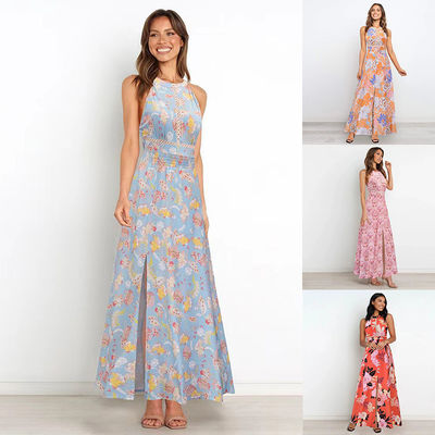 Pour adultes, robe imprimée sans manches, robe maxi, à manches
