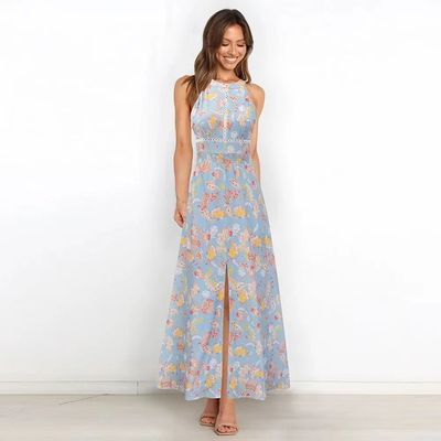 Pour adultes, robe imprimée sans manches, robe maxi, à manches