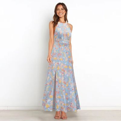 Pour adultes, robe imprimée sans manches, robe maxi, à manches