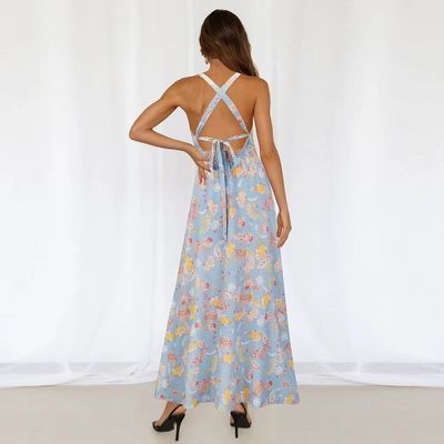 Pour adultes, robe imprimée sans manches, robe maxi, à manches