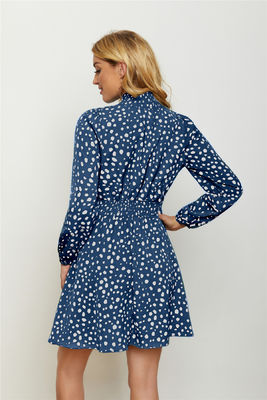 Ronde à col haut imprimé floral habillé mode femmes lanterne manches longues robe florale