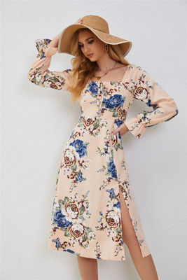 Élégance robes à manches florales pour femmes multi-couleur mode imprimé robe à manches élargies