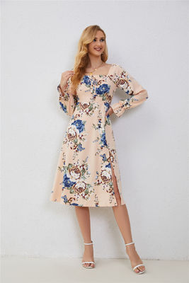 Élégance robes à manches florales pour femmes multi-couleur mode imprimé robe à manches élargies