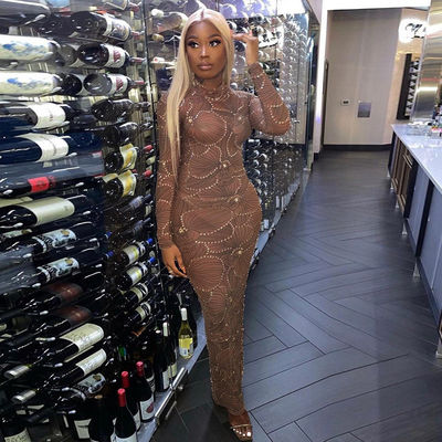 Taille élevée Corps mince Robe formelle Mode Gauze Voir à travers Robe de soirée Slim Fit