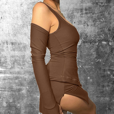 Femmes Loisirs Voyage Sexy Sports Outfits U Cou Mince Split Jupe courte et Top Set
