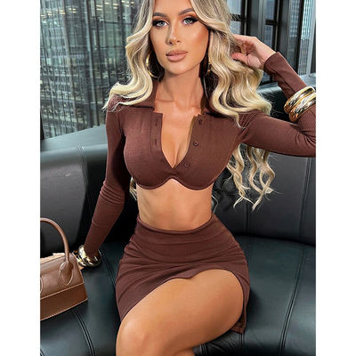 Collier de polo vêtements de gym sexy manches longues jupe de couleur solide costume de sport sexy