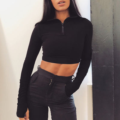 Mode vêtements de sport sexy manches longues Crop sexy équipement d'entraînement short Hoodie