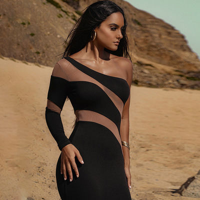 Vêtement personnalisé à une épaule Midi Mode Mesh Perspective Vêtement à cou tendu Sexy