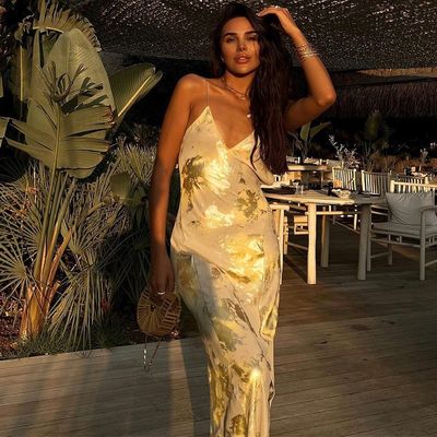 Taille XL Sexy Slip Dress Mode Sexy sans dos Hot Gold Slip Dress