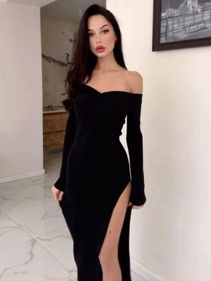 Collier à motif solide Banquet Robe de soirée longue Temperament sexy Robe mince Femme