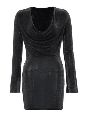 Couleur pure Robe de soirée mince à manches longues Robe de soirée plissée Robe de soirée