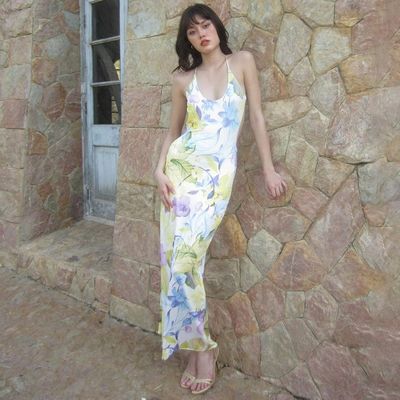 Vêtements de femmes d'été stylés Imprimé Vêtements sexy sans dos U Collet Slim Halter