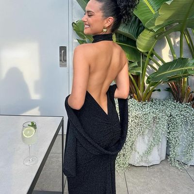 Tempérament de mode nouveau super-héros sexy harnais harnais élancé manches longues robe de soie brillante