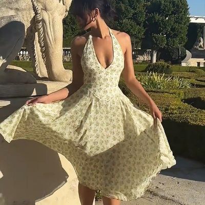Des femmes sur mesure été doux vent sans écharpe mode motif floral corset jupe robe