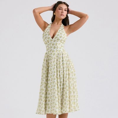 Des femmes sur mesure été doux vent sans écharpe mode motif floral corset jupe robe