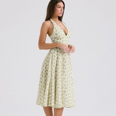 Des femmes sur mesure été doux vent sans écharpe mode motif floral corset jupe robe