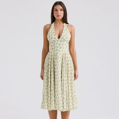 Des femmes sur mesure été doux vent sans écharpe mode motif floral corset jupe robe