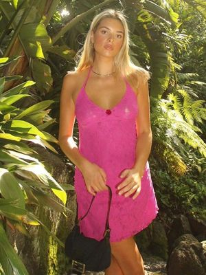 Une nouvelle mode sur mesure, sexy, mature, en dentelle, en dentelle, sac court, robe à courroie.
