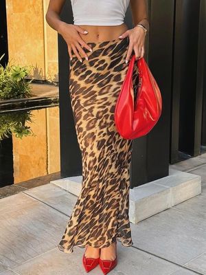 L'été nouvelle mode sexy imprimé léopard chiffon queue de poisson jupe plancher - jupe longue