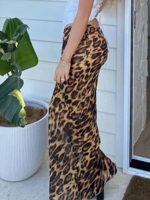 L'été nouvelle mode sexy imprimé léopard chiffon queue de poisson jupe plancher - jupe longue