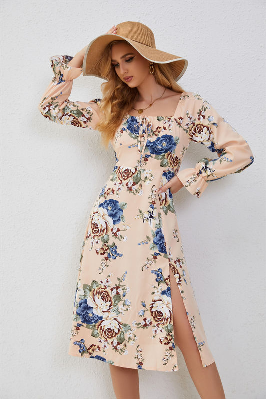 Élégance robes à manches florales pour femmes multi-couleur mode imprimé robe à manches élargies