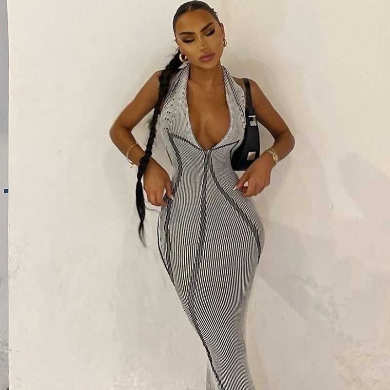 Dress de soirée sexy et mince V Col sans dos Robe de soirée dentelle