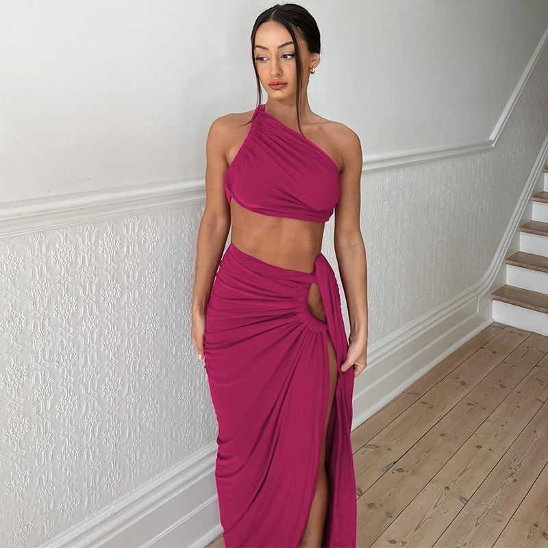 V Collier Collection de robes à manches courtes pour femmes sexy sans dos sans bretelles haut mince jupe partagée