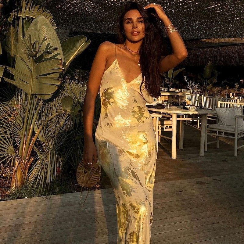 Taille XL Sexy Slip Dress Mode Sexy sans dos Hot Gold Slip Dress