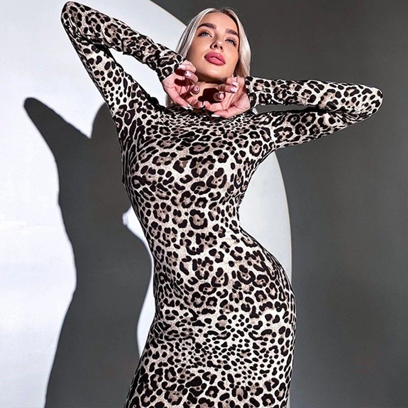 La mode imprimé Halter dentelle à manches longues robe S M L XL Taille