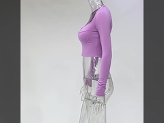 Collier en U, manches longues de couleur solide